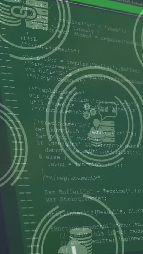 Animation of tech icons and data processing on green digital screens Stock Footage 322891765