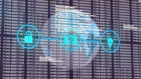 Animation of tech icons and data processing over globe and numbers Stock Footage 327844577