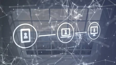 Animation of tech icons over connections and office interior Stock Footage 327195380