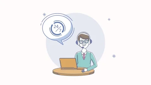 Animation of technical support agent providing customer service twenty four.. Stock Footage 333805067