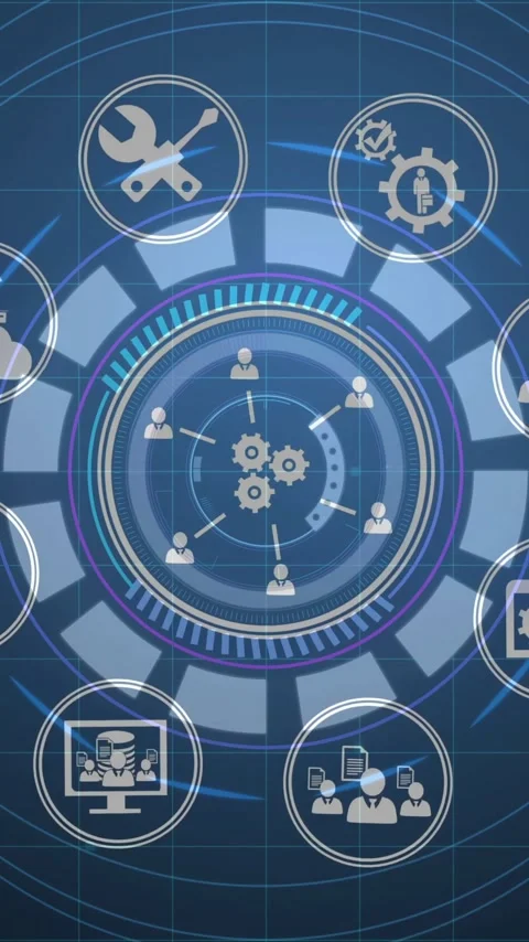Animation of technology and business process automation with digital interface Stock Footage 344766311