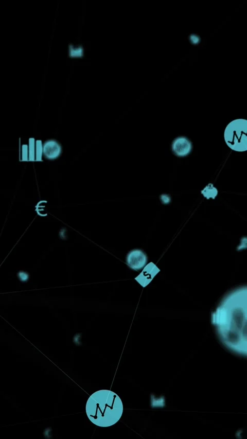 Animation of technology icons floating on black background Stock Footage 343721022