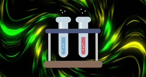 Animation of test tubes in rack over multicolored abstract pattern against black Stock Footage 255170154