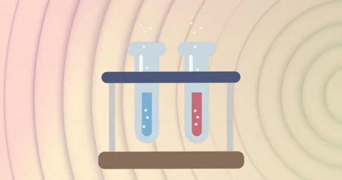 Animation of test tubes on a stand icon over concentric circles against pink Stock Footage 235958600