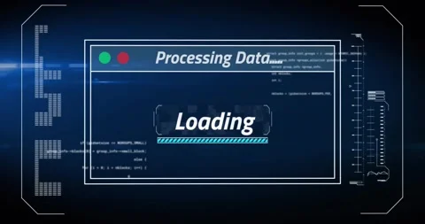 Animation of text and loading bars with computer language over blue background Stock Footage 257175965