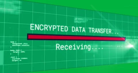 Animation of text, encrypted data transfer, receiving, with moving red bar on Stock Footage 325070469
