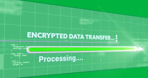 Animation of text, encrypted data transfer, receiving, with moving green bar on Stock Footage 325178825