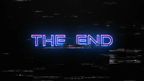 Animation text of THE END glitch blue neon text Video stock 237932305