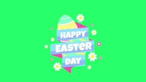 Animation text HAPPY EASTER DAY with egg on green background. Stock Footage 235296323