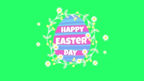 Animation text HAPPY EASTER DAY with egg on green screen. Stock Footage 235296375