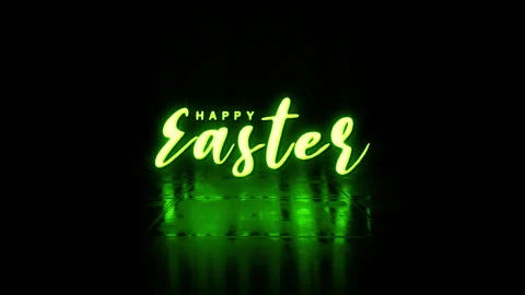 Animation text of Happy Easter neon green glittering glitch text Stock Footage 279319299