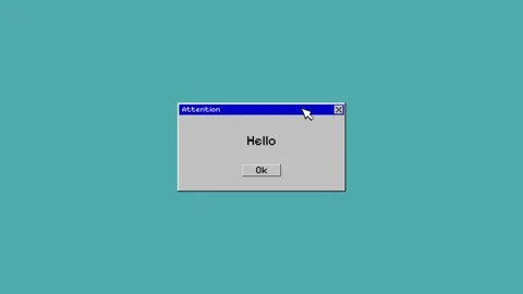 Animation with text Hello in dialog screen with ok button and cursor arrow Video stock 275006128