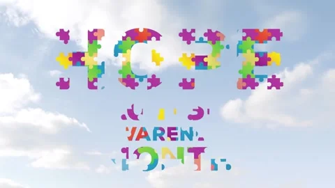 Animation of text Hope Autism Awareness Month symbol with clouds on blue sky Stock Footage 208829758