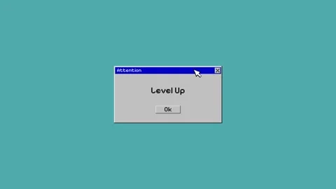 Animation with text Level Up in dialog screen with ok button and cursor Video stock 275006215