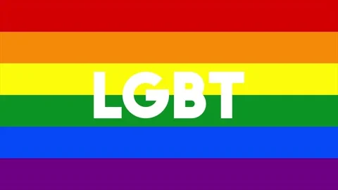 Animation with text LGBT on rainbow flag and red prohibition sign on white Video stock 340427543
