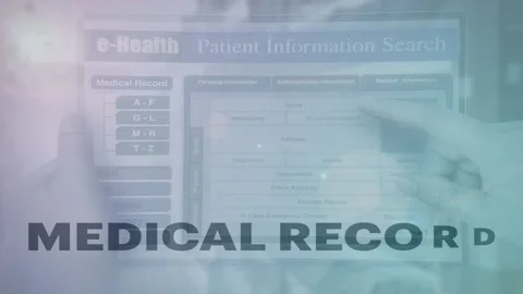 Animation of text 'medical record' on electronic medical record technology. Stock Footage 150561292