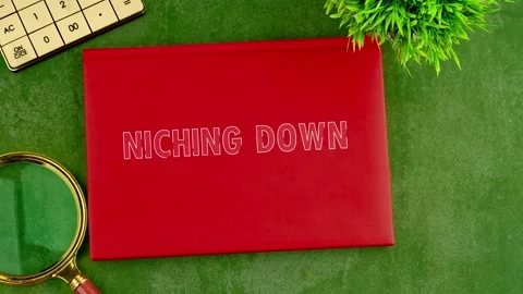 Animation of the text NICHING DOWN. Explore how niching down can enhance Video stock 296869318