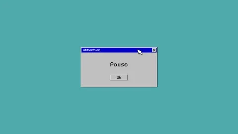 Animation with text Pause in dialog screen with ok button and cursor arrow Video stock 275006217