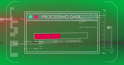 Animation of text processing data and discovering database, with time bar on red Stock Footage 324892920