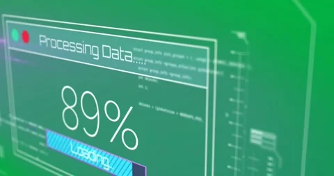 Animation of text processing data and loading, with time bar and percentage on Stock Footage 325178732