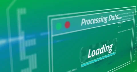 Animation of text processing data and loading, with time bar on computer Stock Footage 325366877