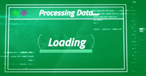 Animation of text, processing data, loading, with moving bar on green interface Stock Footage 325031029