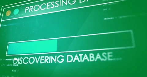 Animation of text, processing, discovering database, with moving bar on blue Stock Footage 324947654