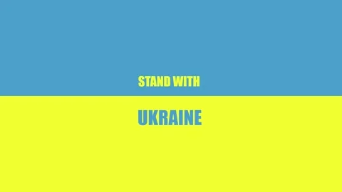 Animation text STAND WITH UKRAINE on the background of state flag of Ukraine. Video stock 194535705