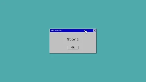 Animation with text Start in dialog screen with ok button and cursor arrow Video stock 275006231
