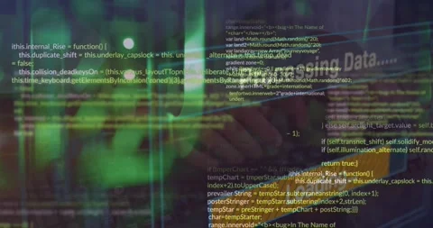 Animation of texts, bar, computer language, cropped hands of caucasian man Stock Footage 329517682