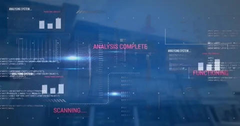 Animation of texts, graphs, moving lines and computer language over modern Stock Footage 329579865