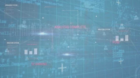 Animation of texts, graphs over connected icons against computer language in Stock Footage 327275351