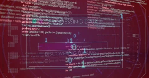 Animation of texts with loading bars over computer language and binary codes on Stock Footage 238061036