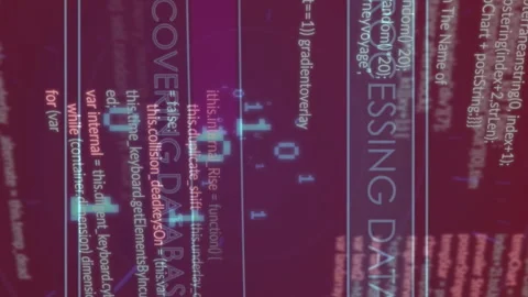 Animation of texts with loading bars over computer language and binary codes on Stock Footage 312583155