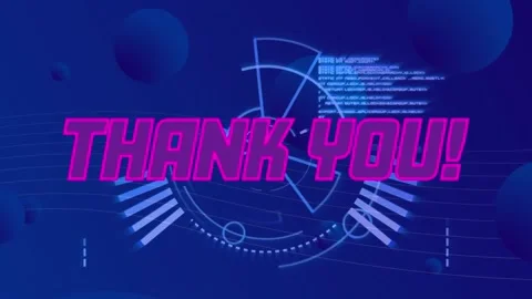 Animation of thank you text over loading circles, computer language and circles Stock Footage 245977089