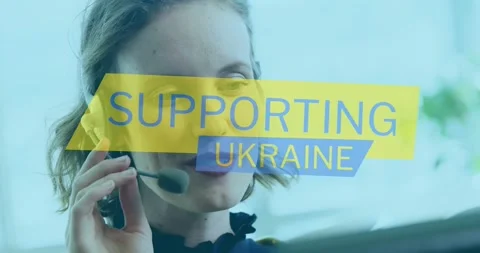 Animation of thank you text over businesswoman using phone headset Stock Footage 329295404