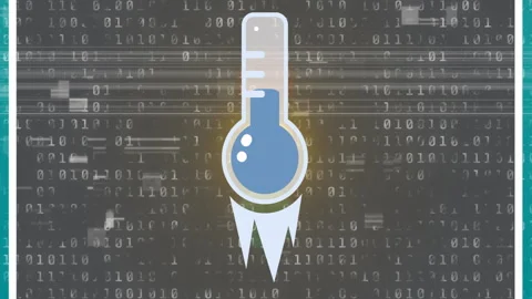 Animation of thermometer icon with binary code background, symbolizing data Stock Footage 305010709