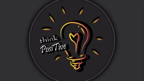 Animation think positive with gold bulb over on dark background. Stock Footage 340778562