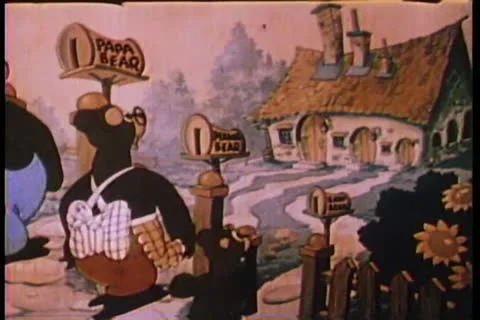 Animation of three bears walking to their house Stock Footage 11347751