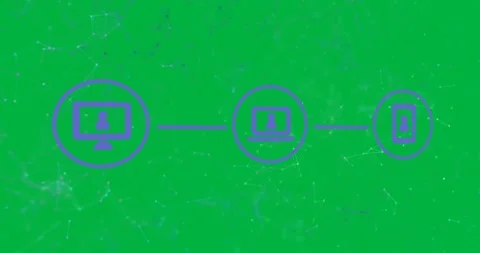 Animation of three blue digital icons with computer interface Stock Footage 325484385