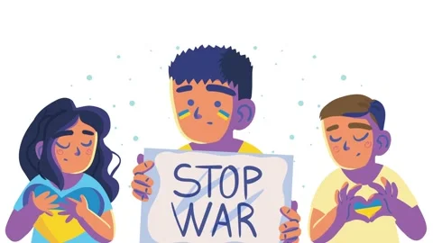 Animation of three children showing solidarity for peace in Ukraine with ha.. Stock Footage 339070878