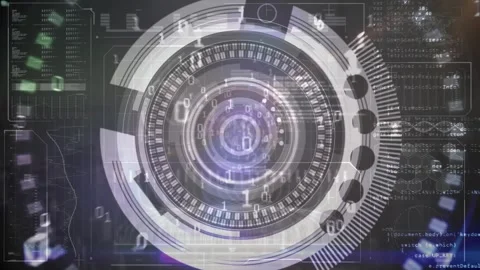 Animation three dimensional shot of circular patterns with 0 and 1 binary Stock Footage 328298936