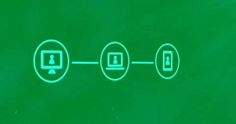 Animation of three green digital icons with computer interface on glowing blue Stock Footage 325030100
