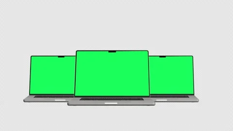 Animation Three Laptop Computers with Green Screen Displays Isolated Stock Footage 342167662