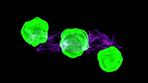 Animation of three spherical objects that is possible to represent a viruses Video stock 142383673