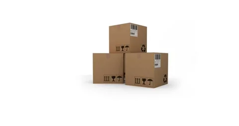 Animation of three stacked up cardboard boxes moving on white background Stock Footage 328971287