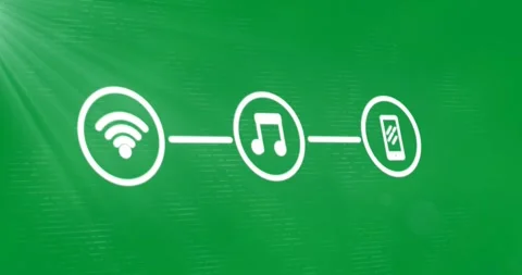 Animation of three white digital icons with computer interface on glowing grey Stock Footage 325030075