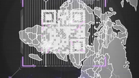 Animation of thumb scanning on qr code, connected dots, circuit board pattern Stock Footage 313308550