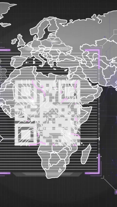 Animation of thumb scanning on qr code, connected dots, circuit board pattern Stock Footage 321991367