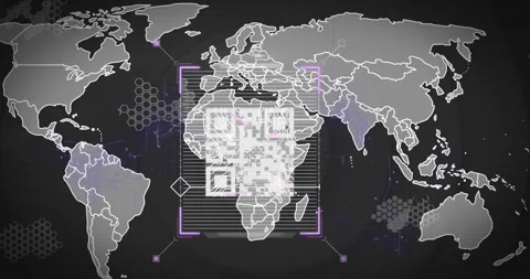 Animation of thumb scanning on qr code, connected dots, circuit board pattern Stock Footage 327899234